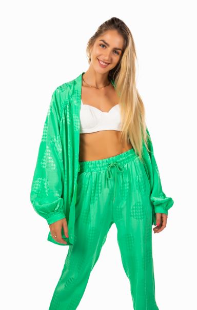 VISCONE JACQUARD LOOSE FIT PANTS - GREEN