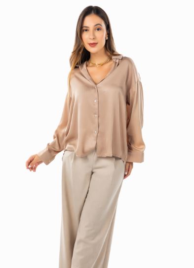 VISCOSE OVERSIZE SHIRT - BEIGE