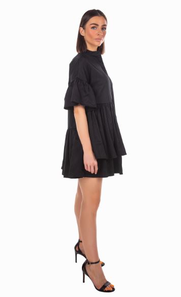 POPLIN BABYDOLL DRESS - BLACK