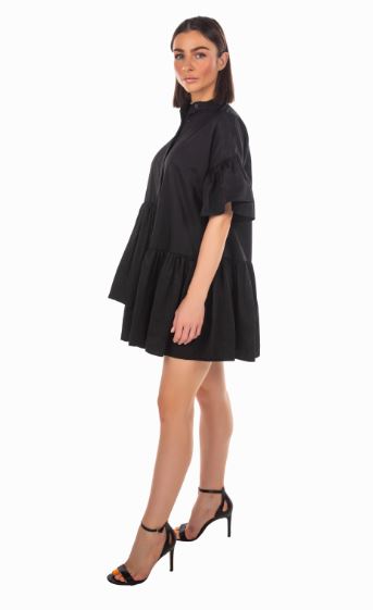 POPLIN BABYDOLL DRESS - BLACK