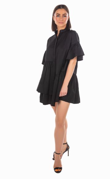 POPLIN BABYDOLL DRESS - BLACK