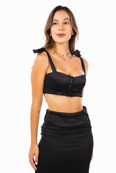 SATIN BRALET TOP - BLACK