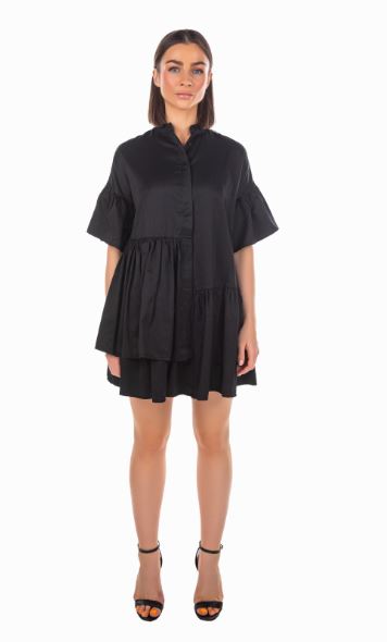 POPLIN BABYDOLL DRESS - BLACK