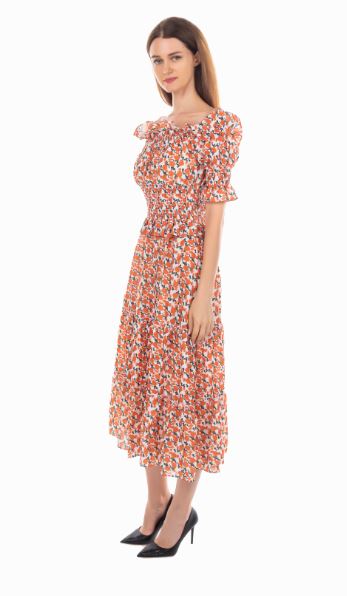 PRINTED MAXI DRESS - RED