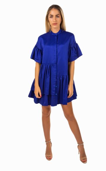 POPLIN BABYDOLL DRESS - SAX