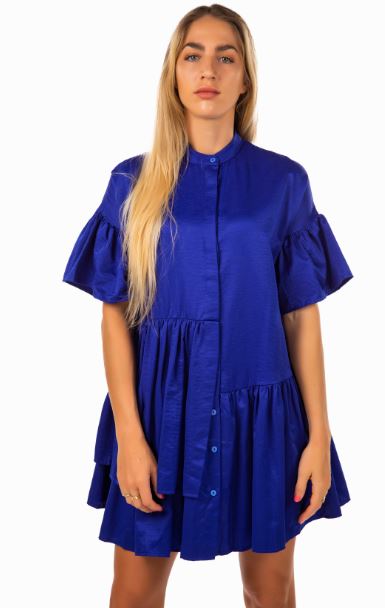 POPLIN BABYDOLL DRESS - SAX