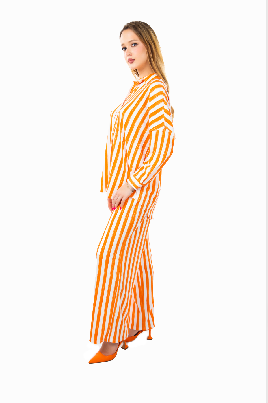 TEXTURED CRINKLED STRIPED STRAIGHT FIT CO-ORD PANTS