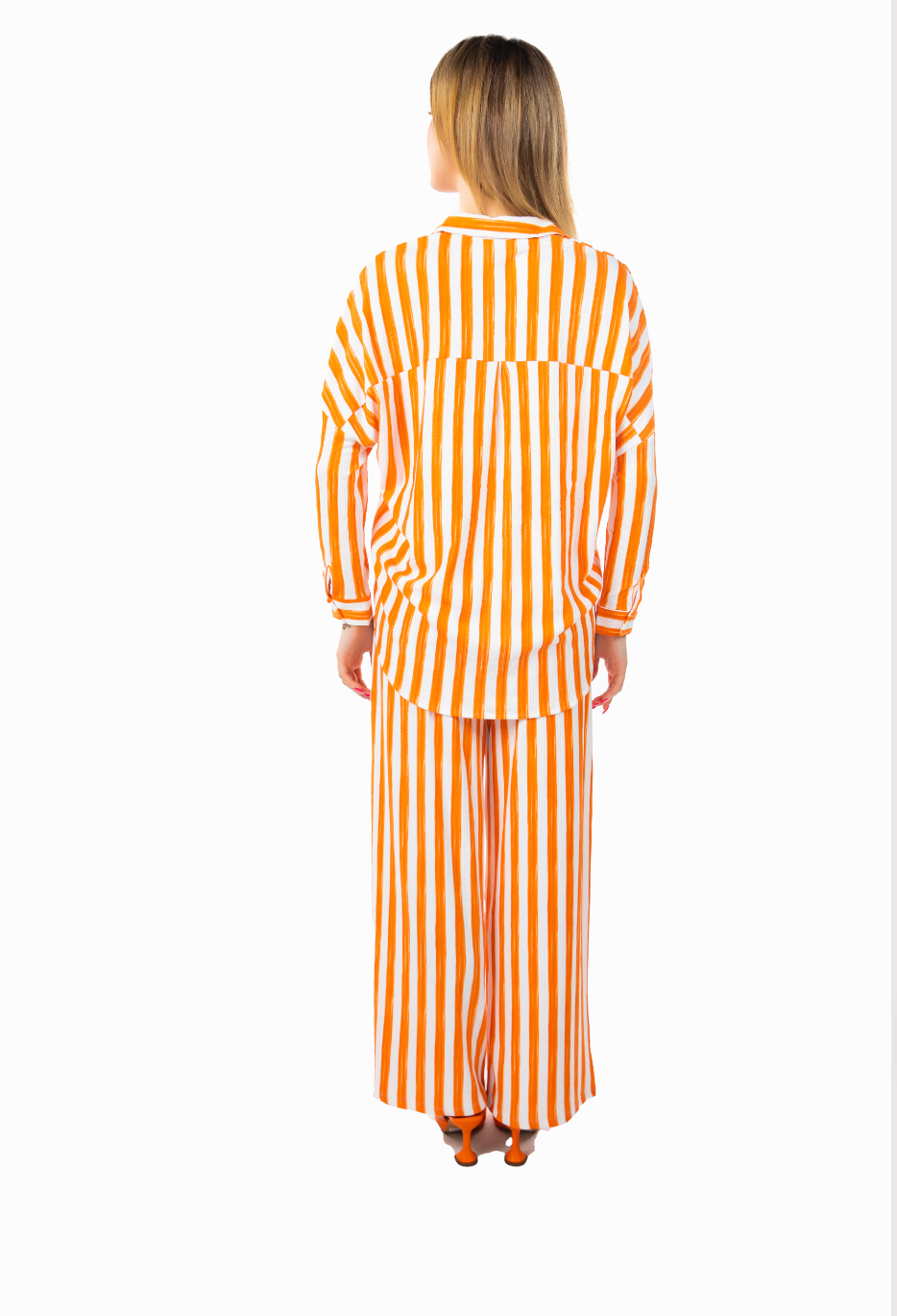 TEXTURED CRINKLED STRIPED STRAIGHT FIT CO-ORD PANTS
