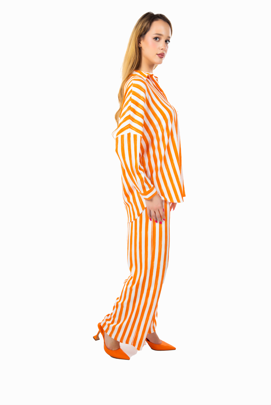 TEXTURED CRINKLED OVERSIZED SHIRT IN ORANGE STRIPE