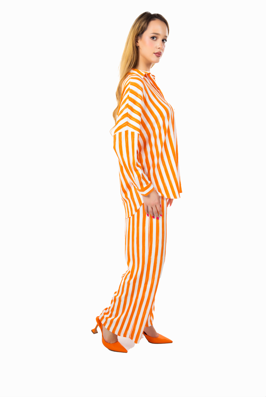 TEXTURED CRINKLED STRIPED STRAIGHT FIT CO-ORD PANTS