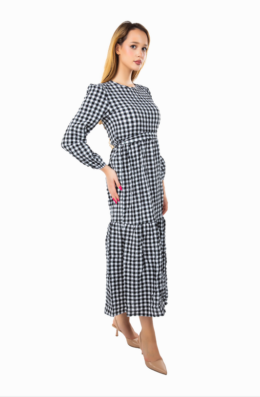 MODEST SUMMER MAXI DRESS IN BLACK GINGHAM