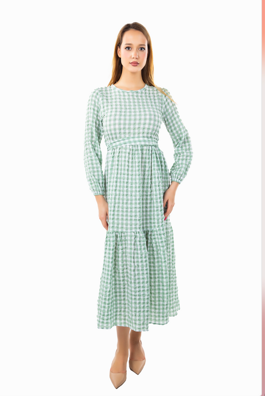 MODEST SUMMER MAXI DRESS IN MINT GINGHAM