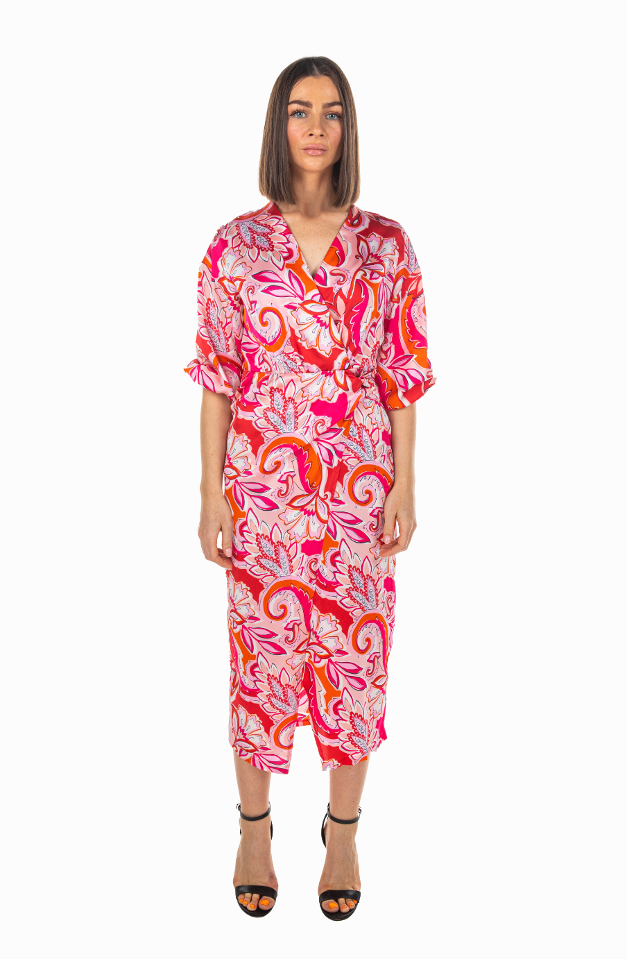 PAISLEY PRINT MIDI WRAP VISCOSE DRESS