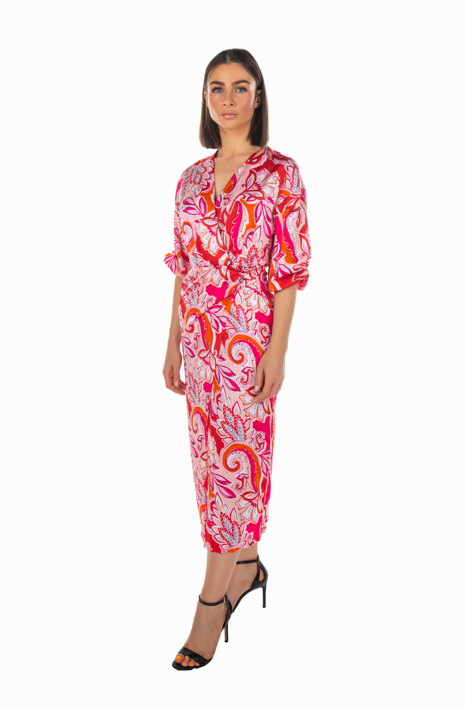 PAISLEY PRINT MIDI WRAP VISCOSE DRESS