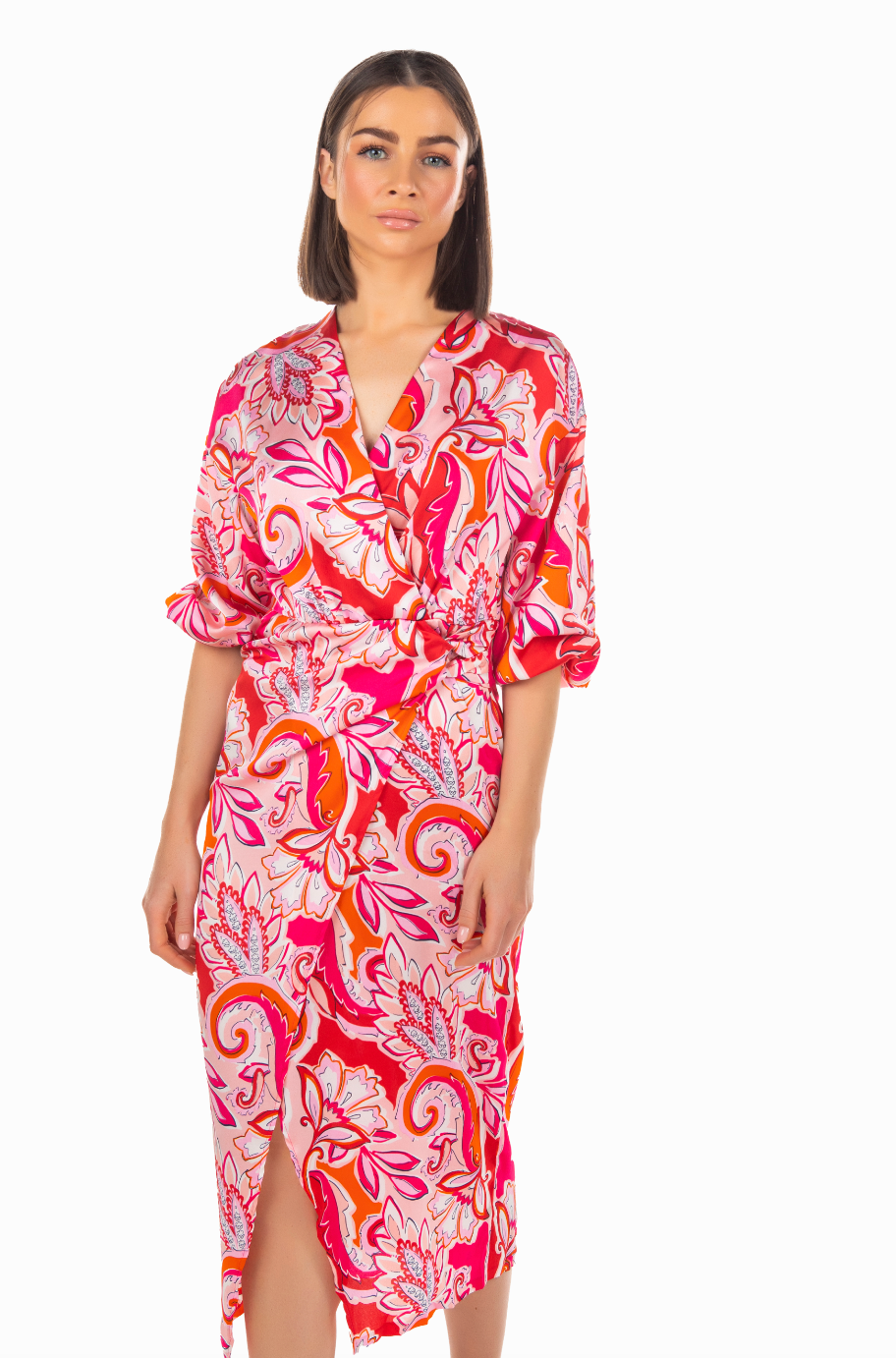 PAISLEY PRINT MIDI WRAP VISCOSE DRESS