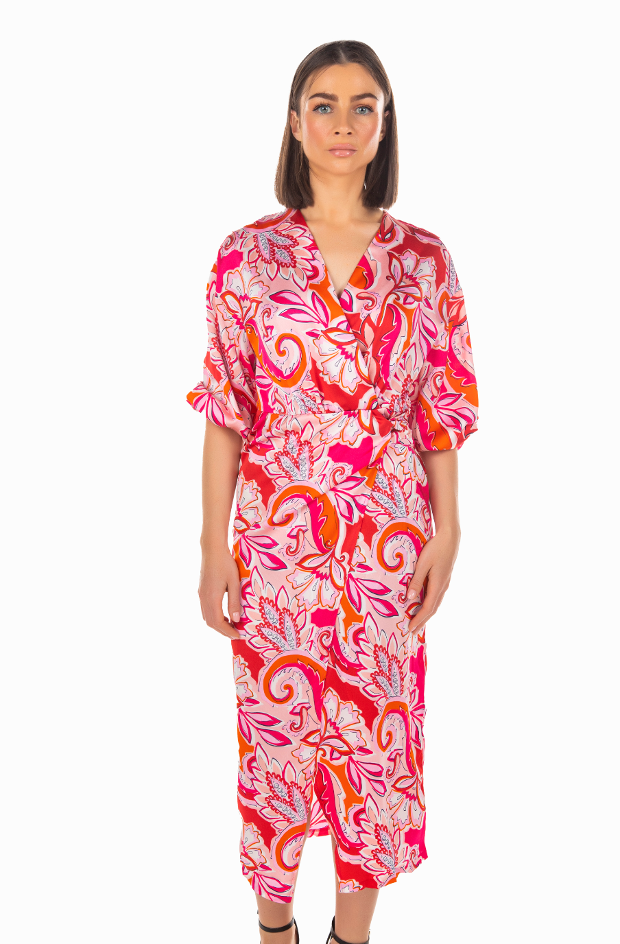 PAISLEY PRINT MIDI WRAP VISCOSE DRESS