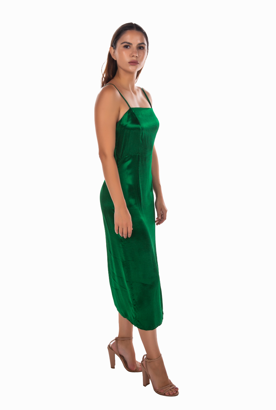 GREEN MAXI SLIT DRESS WITH DRAPE ROBE TIE BACK