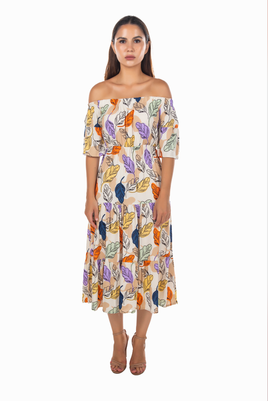 MADONNA COLLAR PRINTED MIDI DRESS