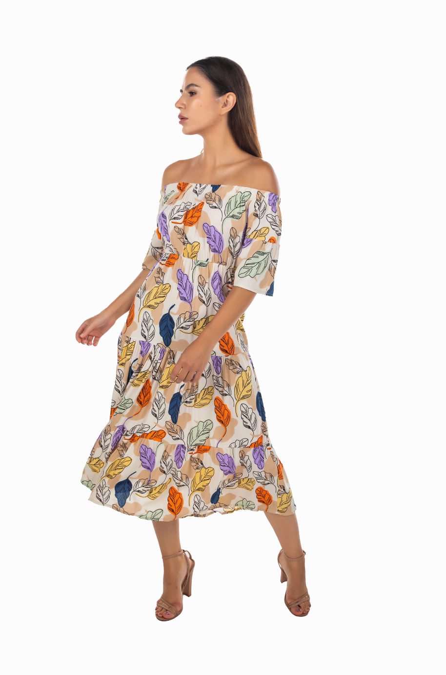 MADONNA COLLAR PRINTED MIDI DRESS