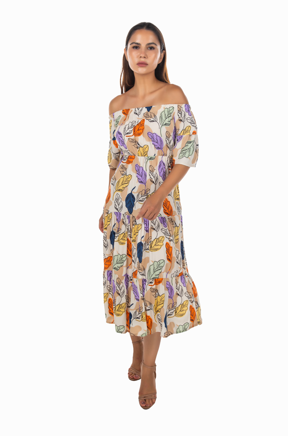 MADONNA COLLAR PRINTED MIDI DRESS