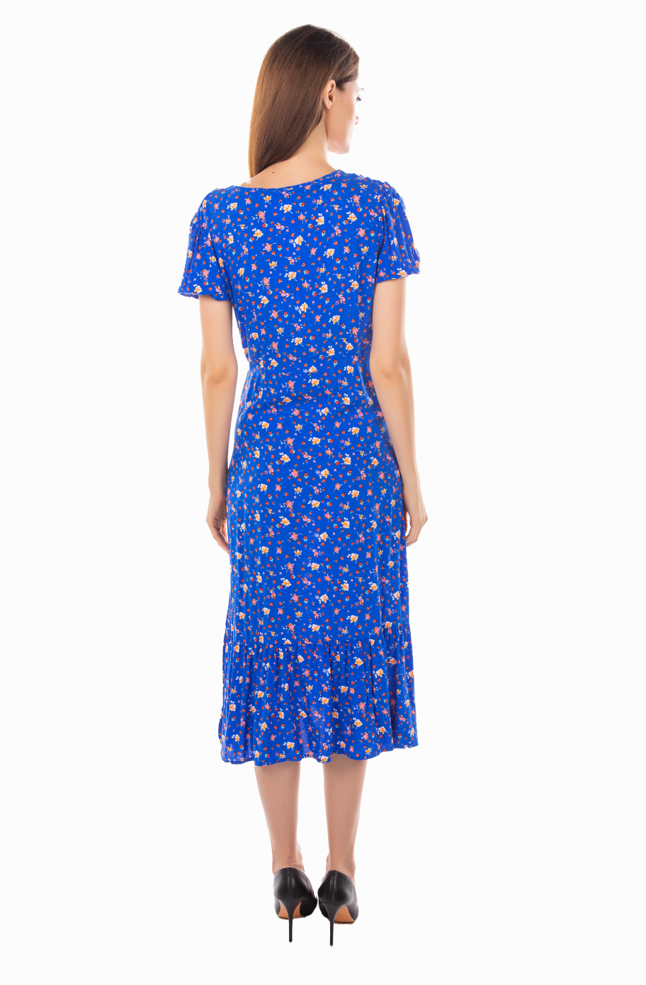 WOVEN MIDI DRESS WITH SLIT DETAILS IN BLUE