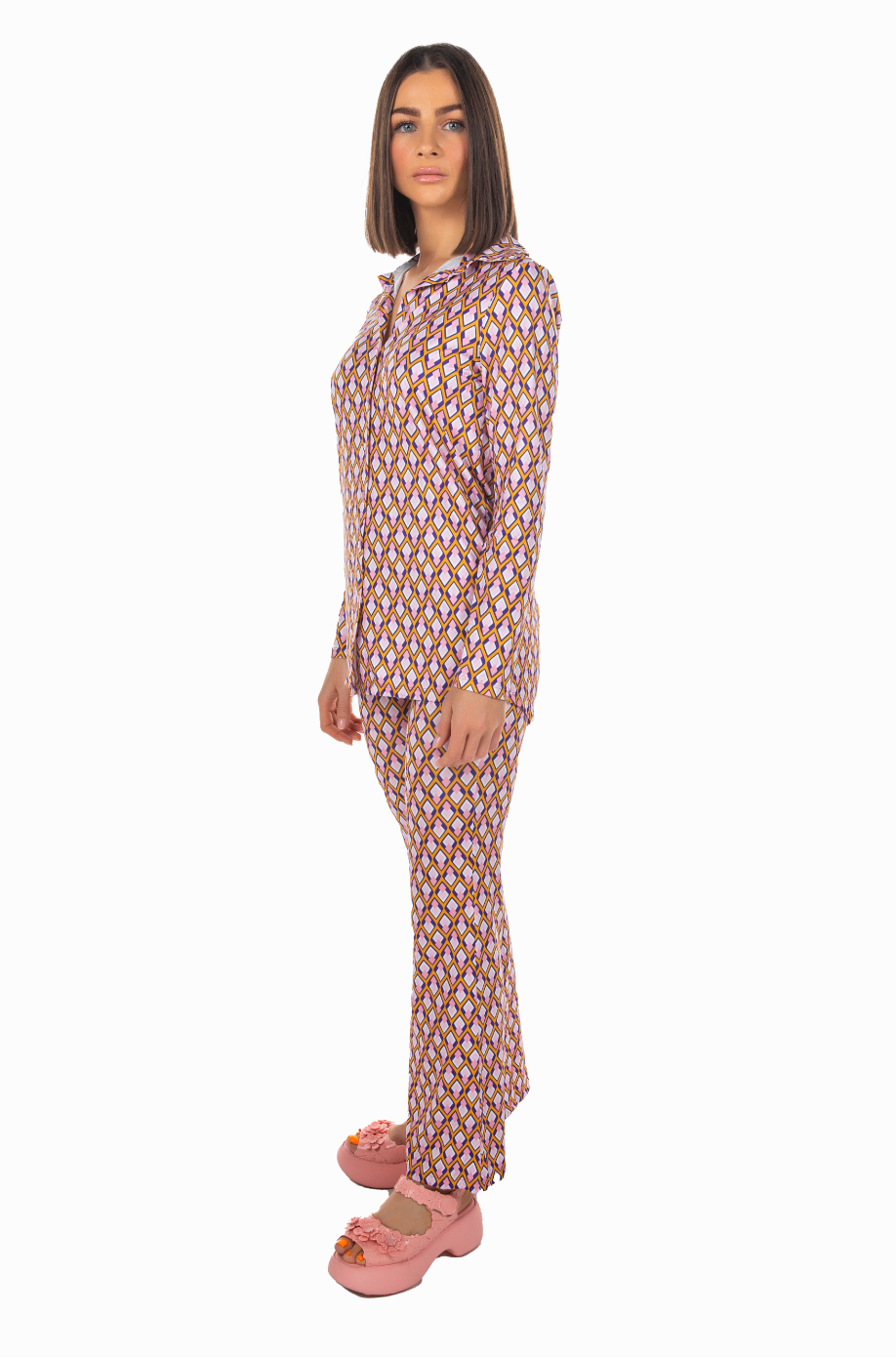 70S RETRO PRINTED CO-ORD SET WITH FLARED PANTS - MULTI