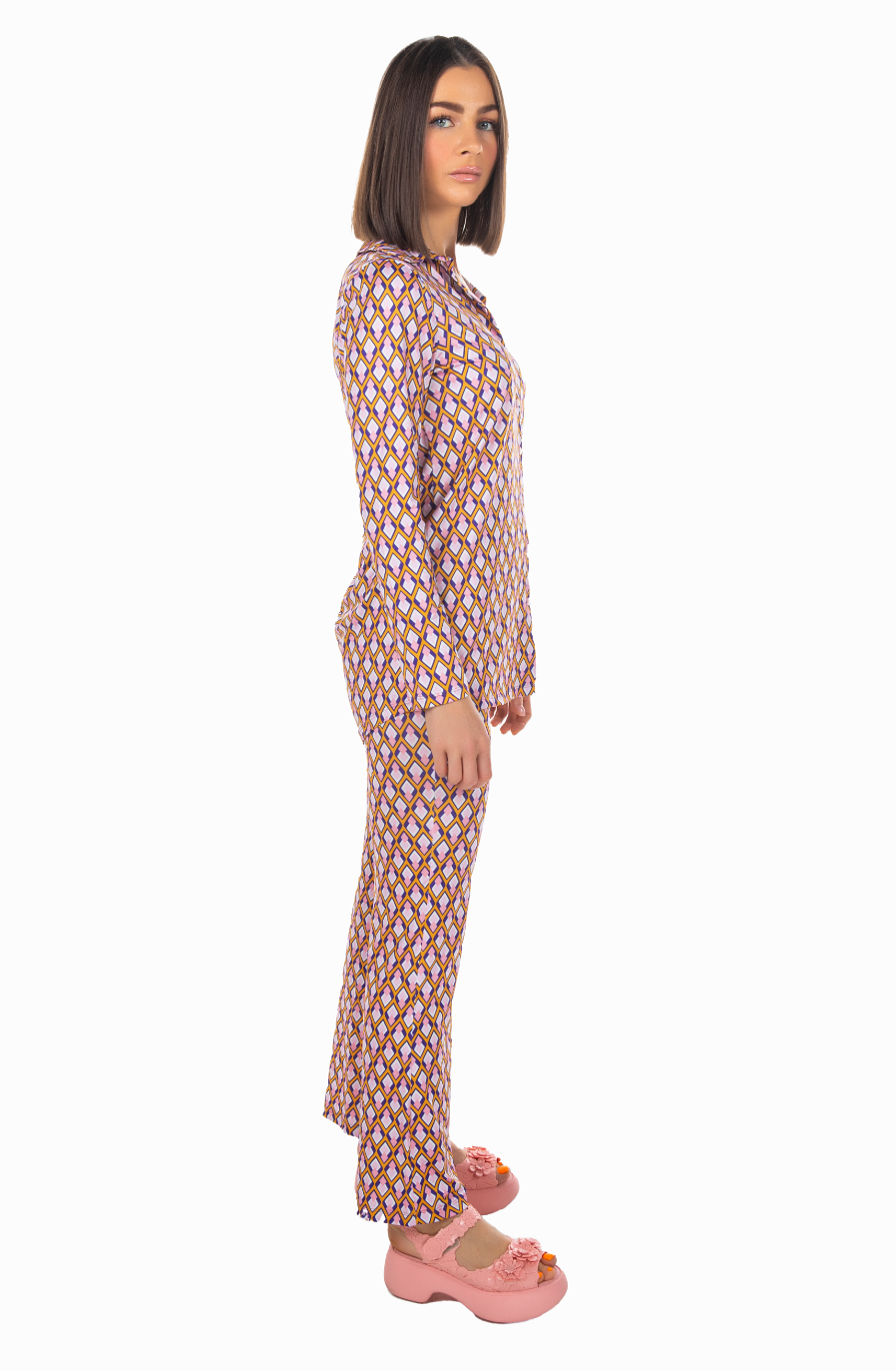 70S RETRO PRINTED CO-ORD SET WITH FLARED PANTS - MULTI