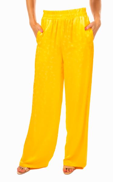 SELF JACQUARED PALAZZO PANTS - YELLOW